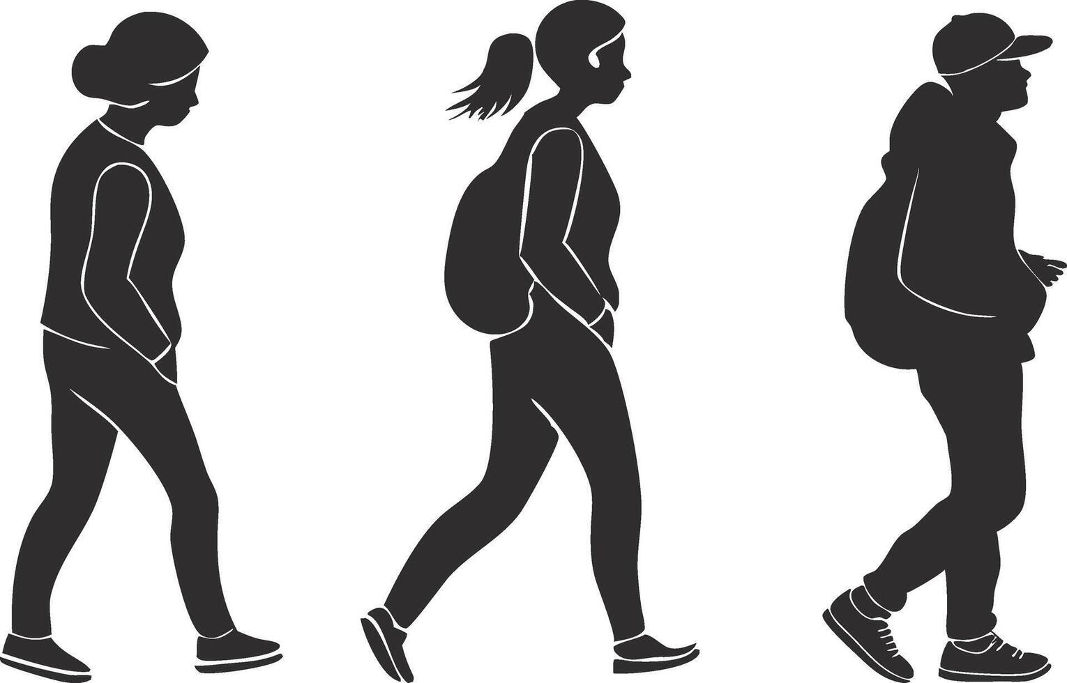 Diverse People Walking, Silhouettes of Three Individuals vector