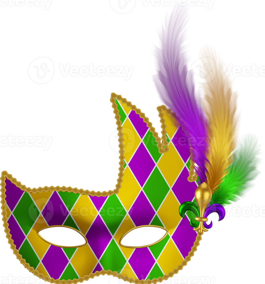 mardi gras mask with purple, green and yellow colors. carnival mask with mardi gras lily and colorful feathers png