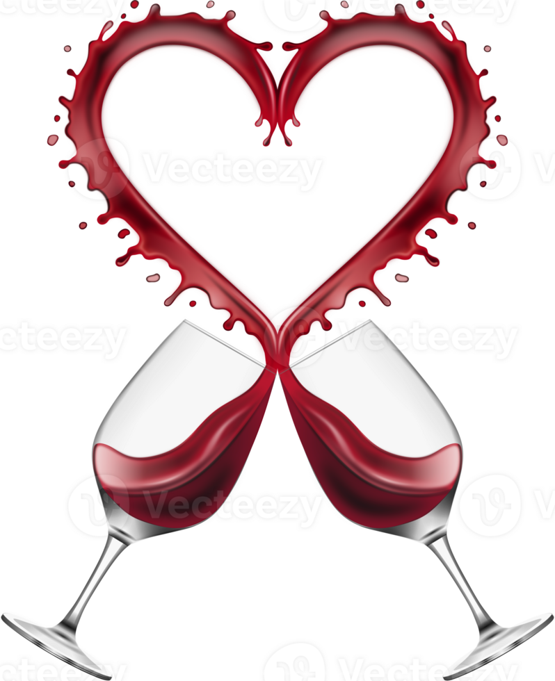 two glasses of red wine toasting. valentine's day glasses png