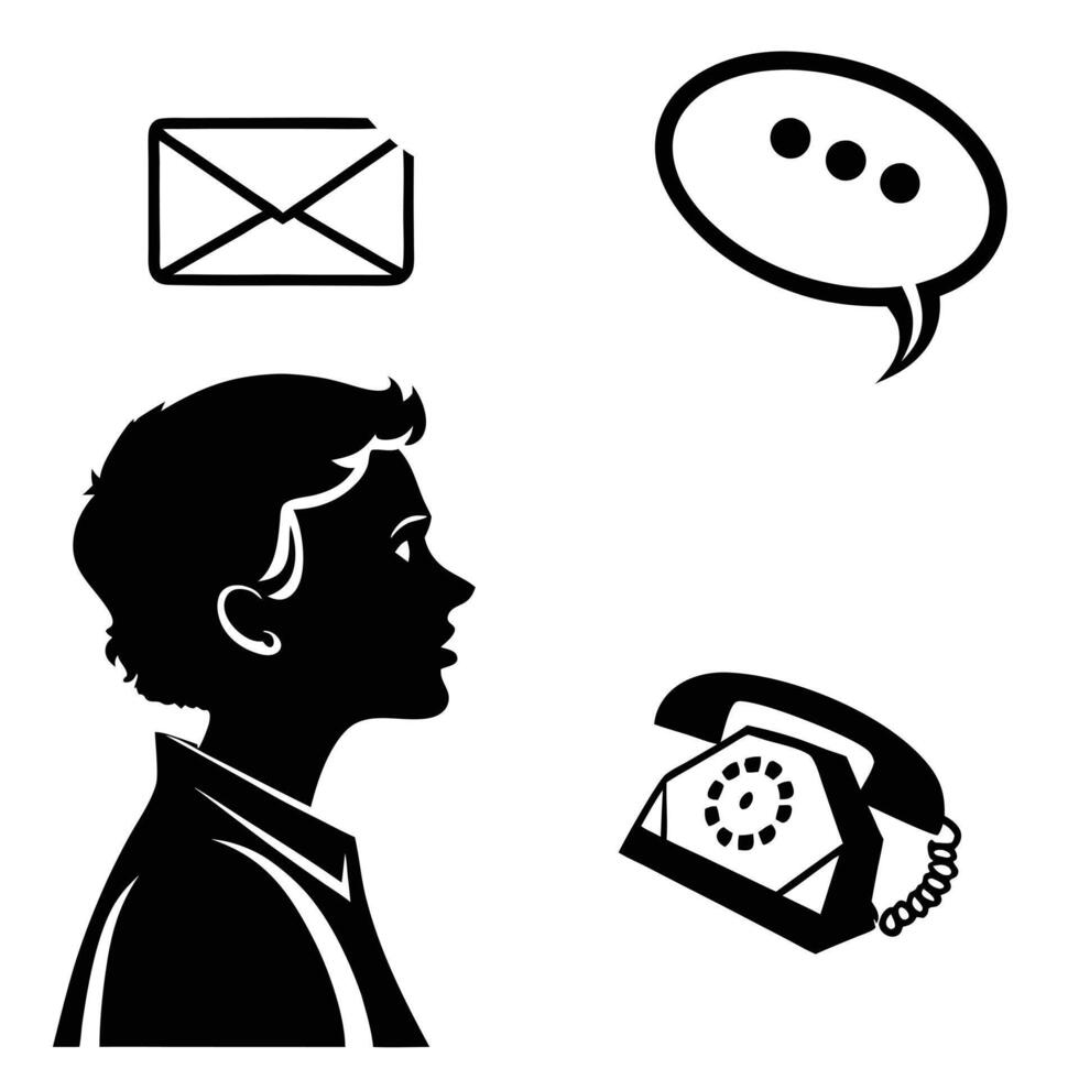 Silhouette of a man talking to a telephone vector