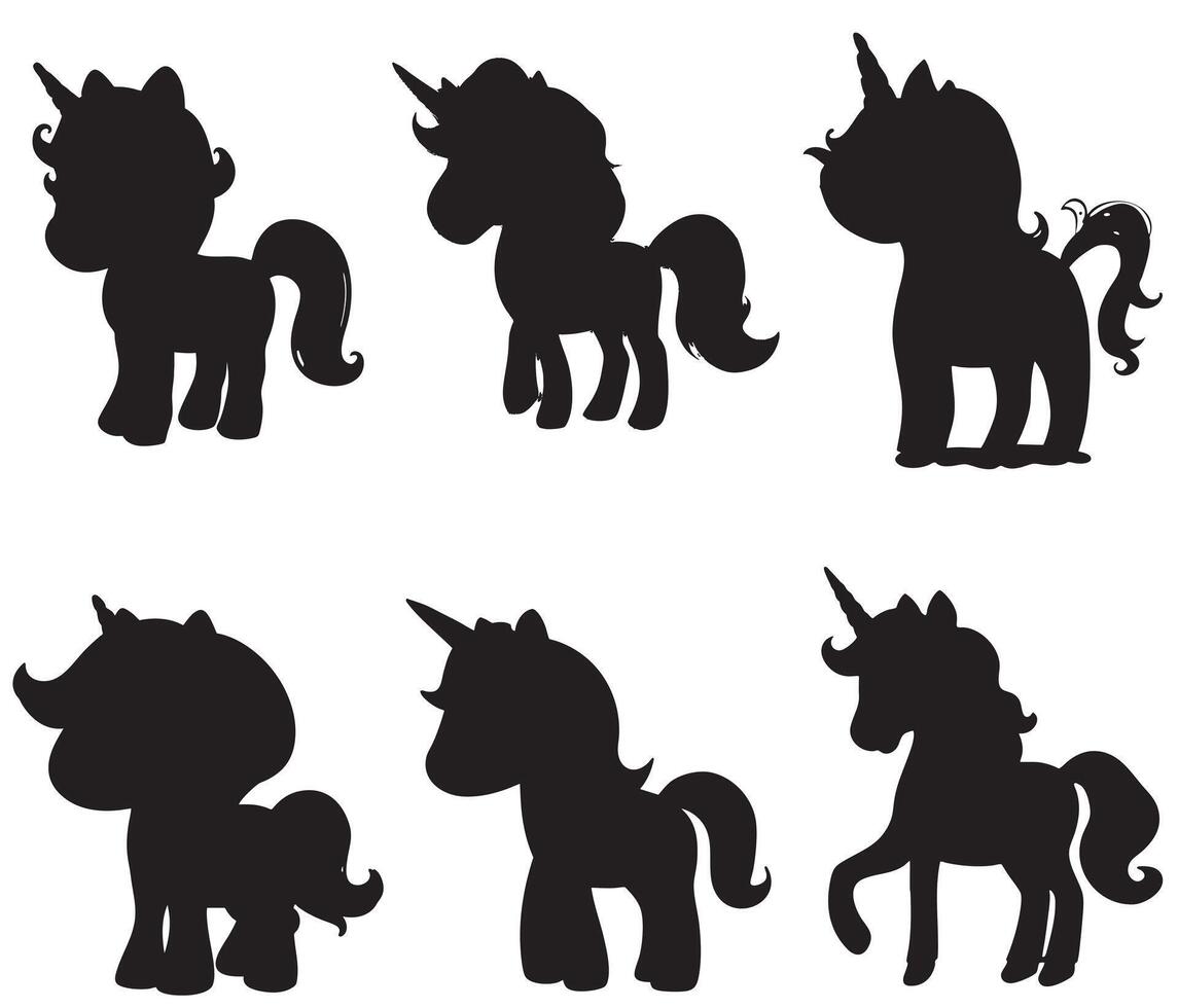 set of cute unicorn silhouette illustration vector