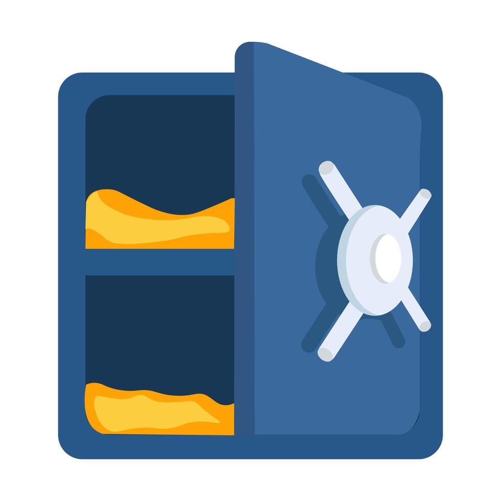 Safe with open door and gold bars inside at a digital bank vector