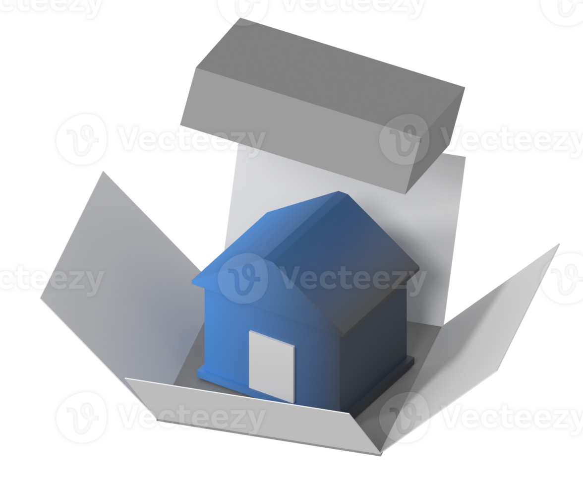 3D Model of House in Open gift Box png