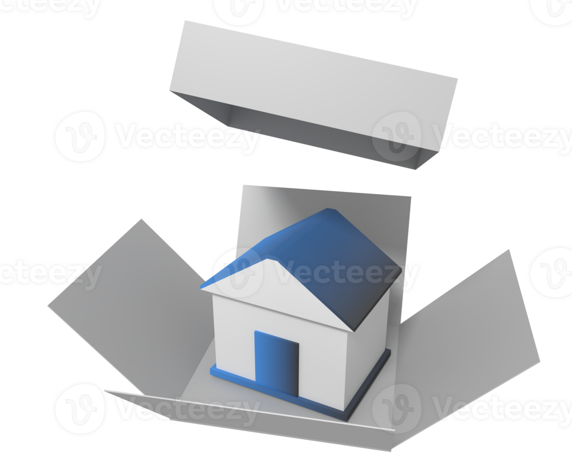 3D Model of House in Open Box png