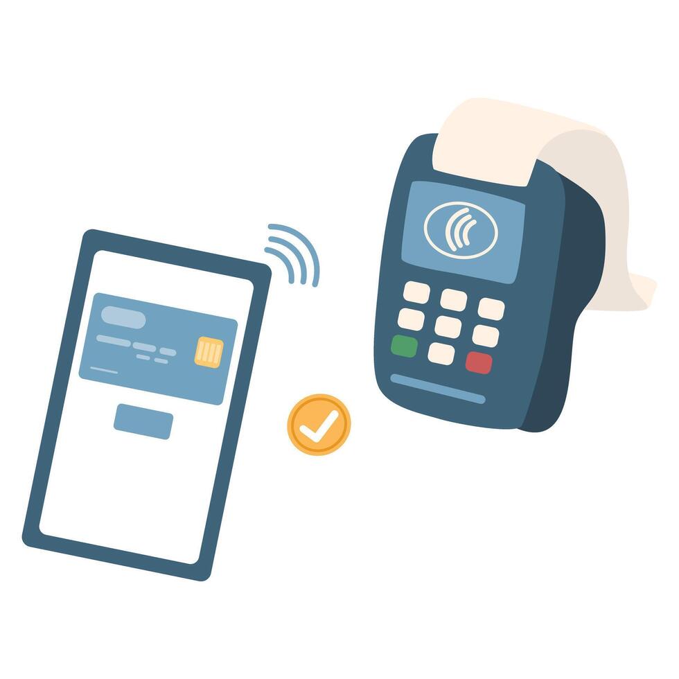 NFC payment. POS terminal with smartphone and credit card vector