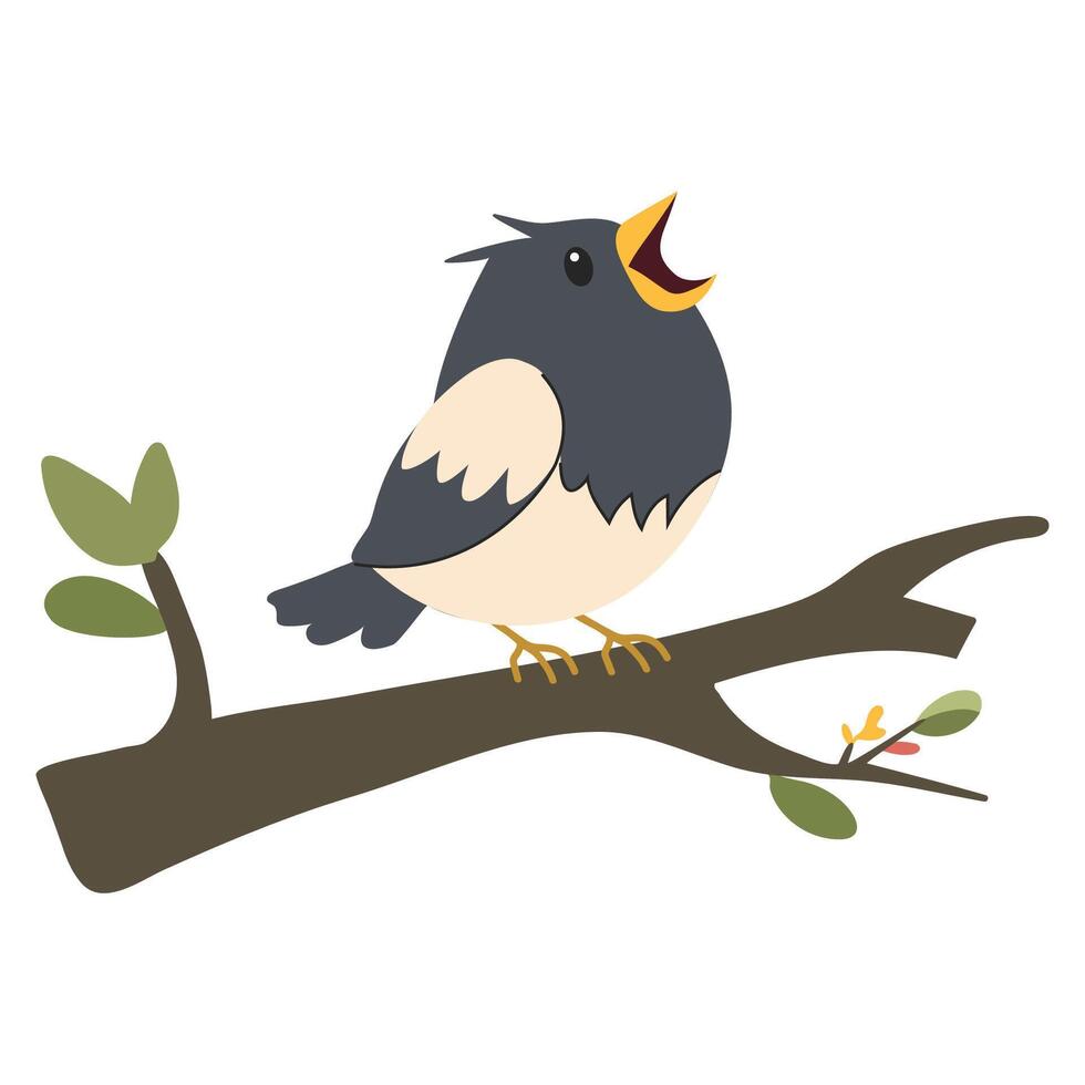 Cute bird on a branch, white background. illustration. vector
