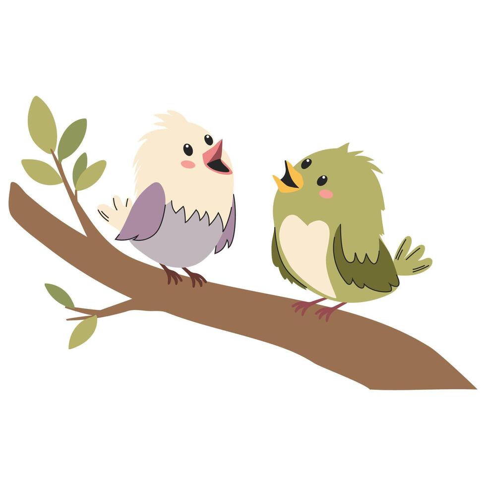 Cute bird on a branch isolated on white background. illustration. vector
