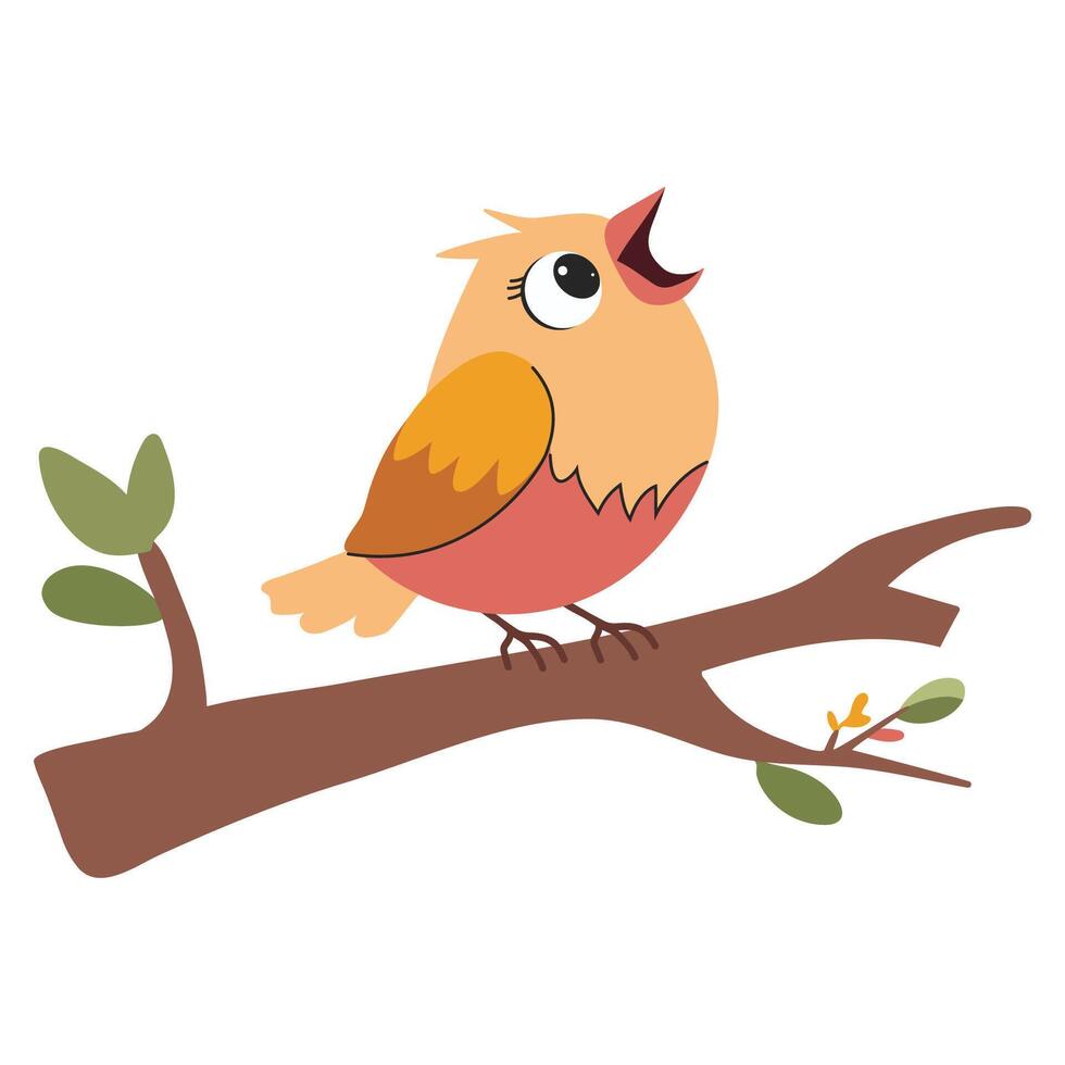 Cute bird on a branch isolated. illustration. vector