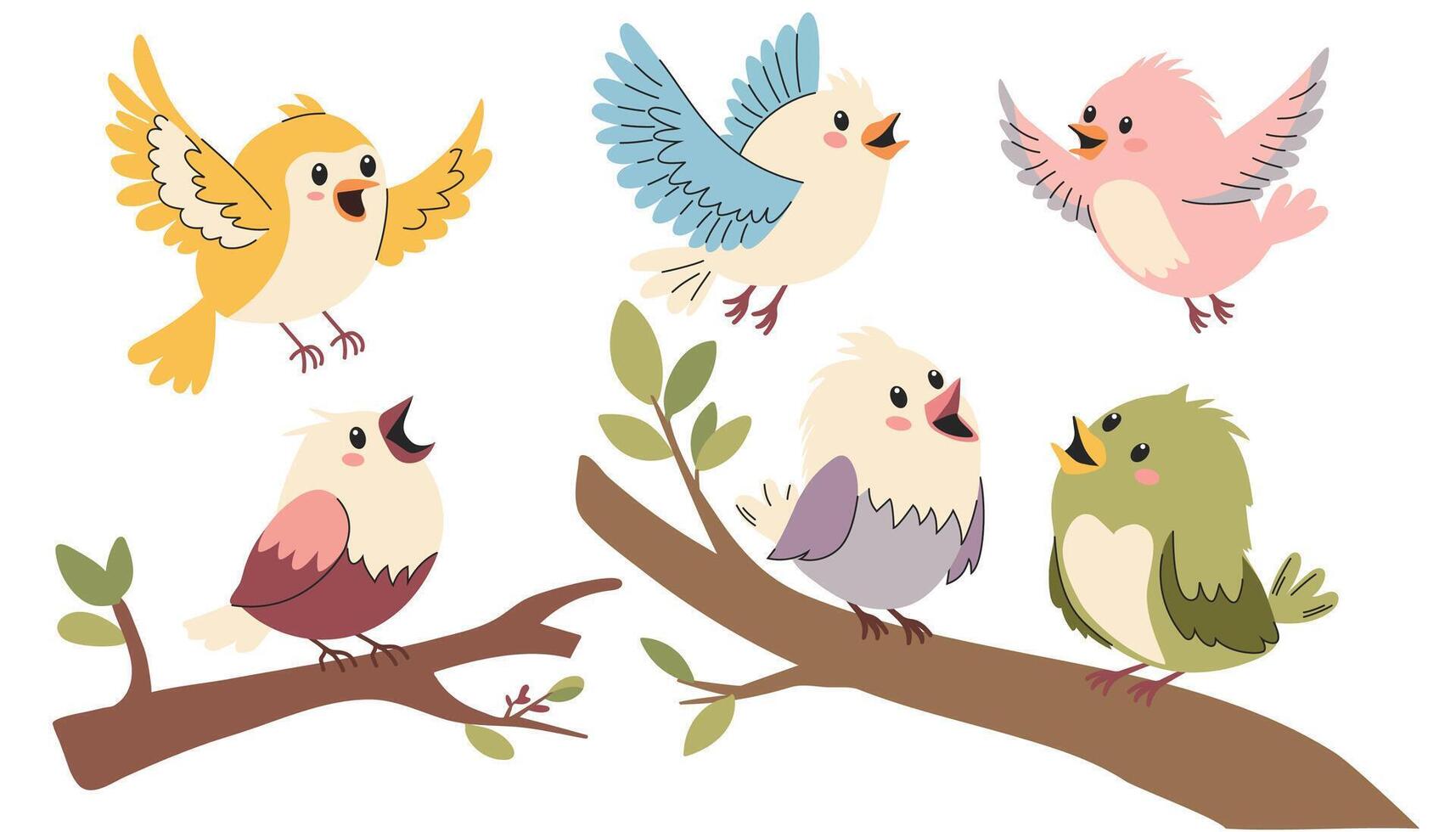 Set of cute birds. vector