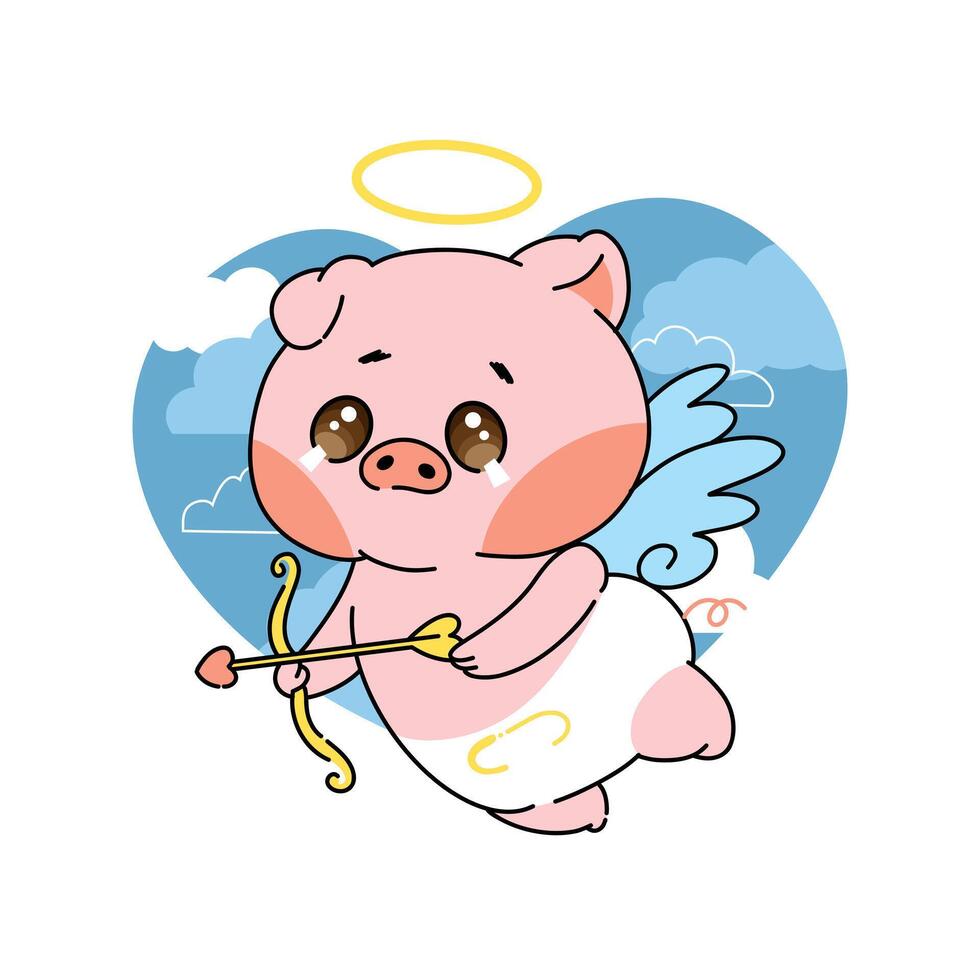 Cupid Pig Flying vector