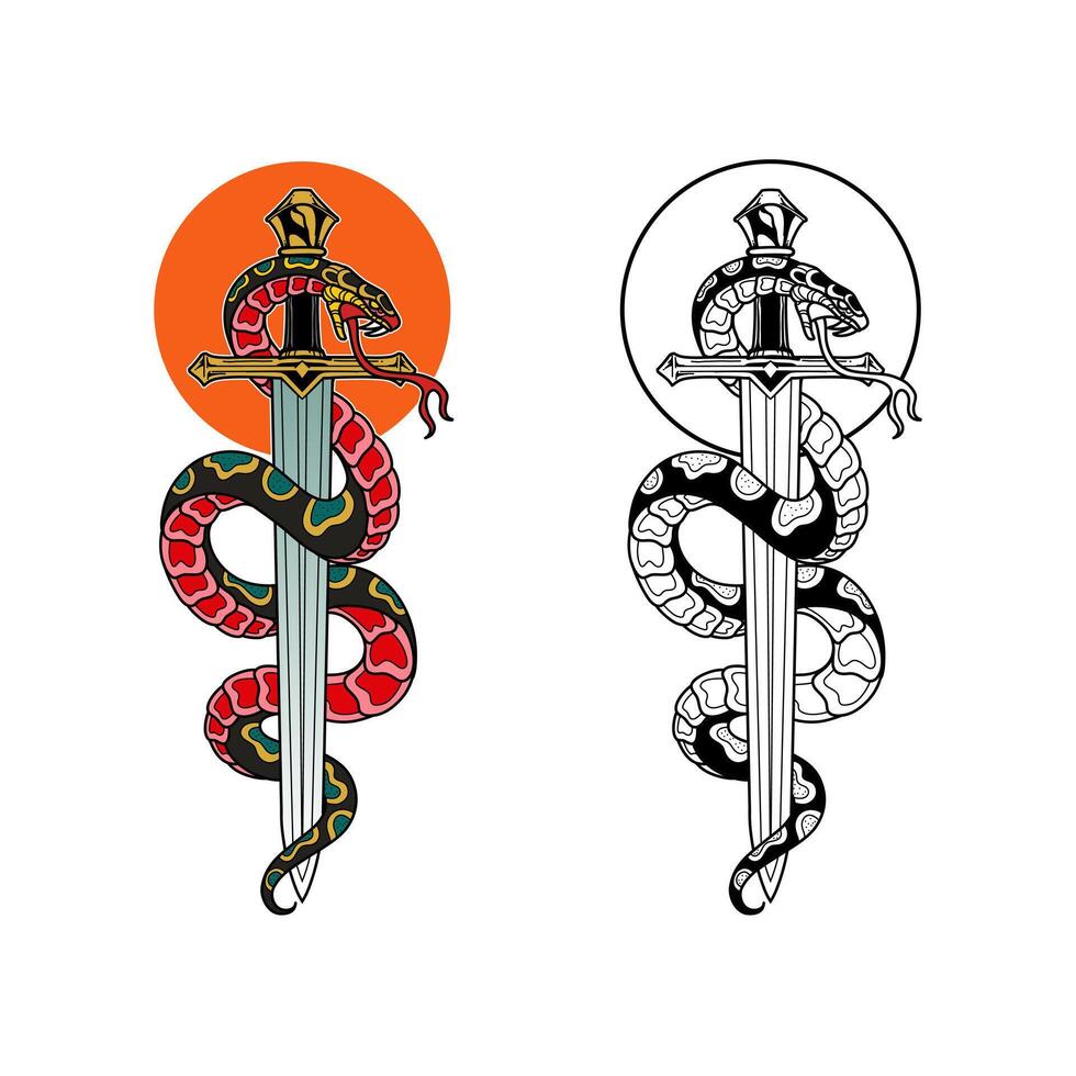 Snake Sword And Moon vector