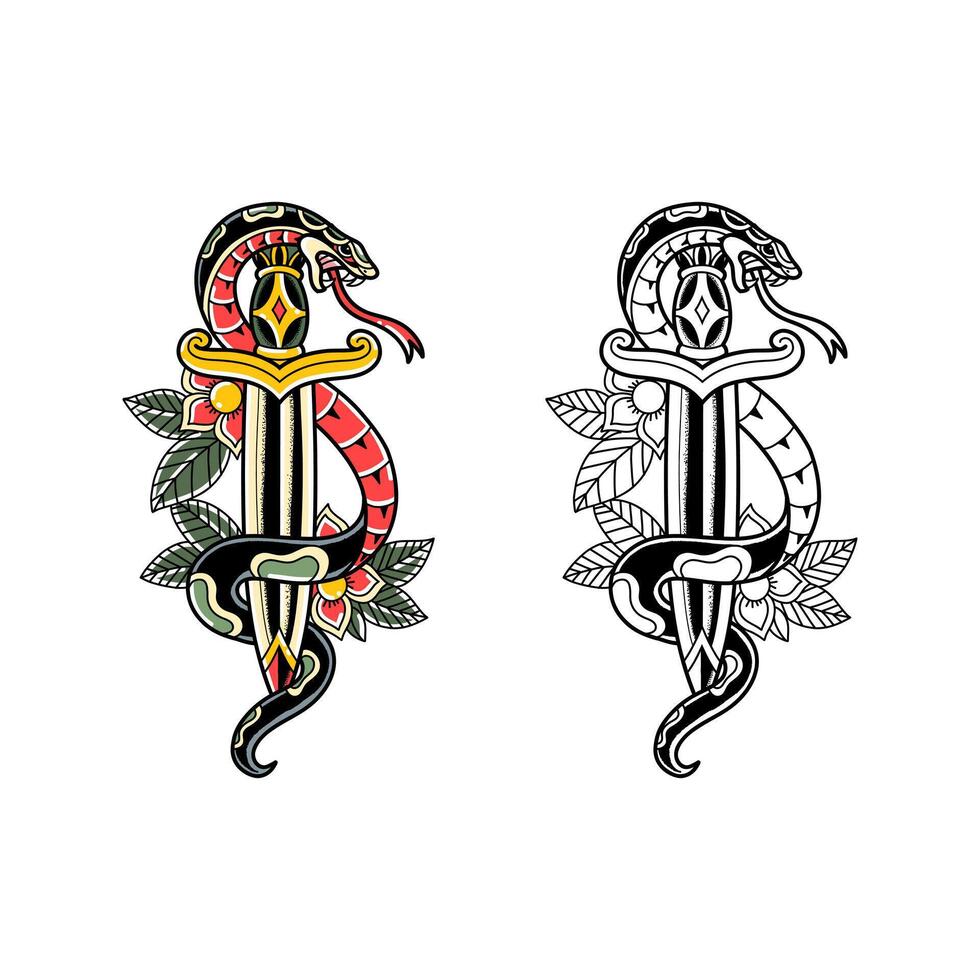 Snake Dagger And Flowers vector