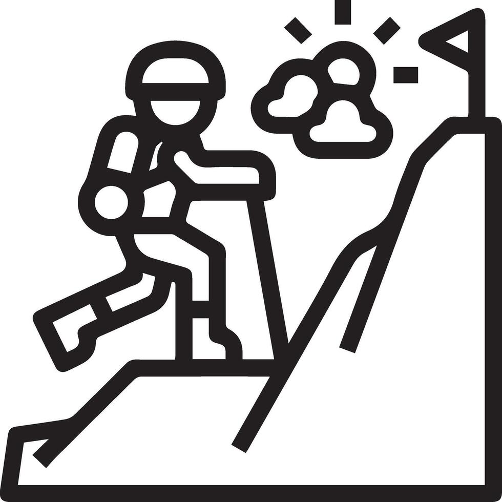 A man is climbing a mountain with a flag vector