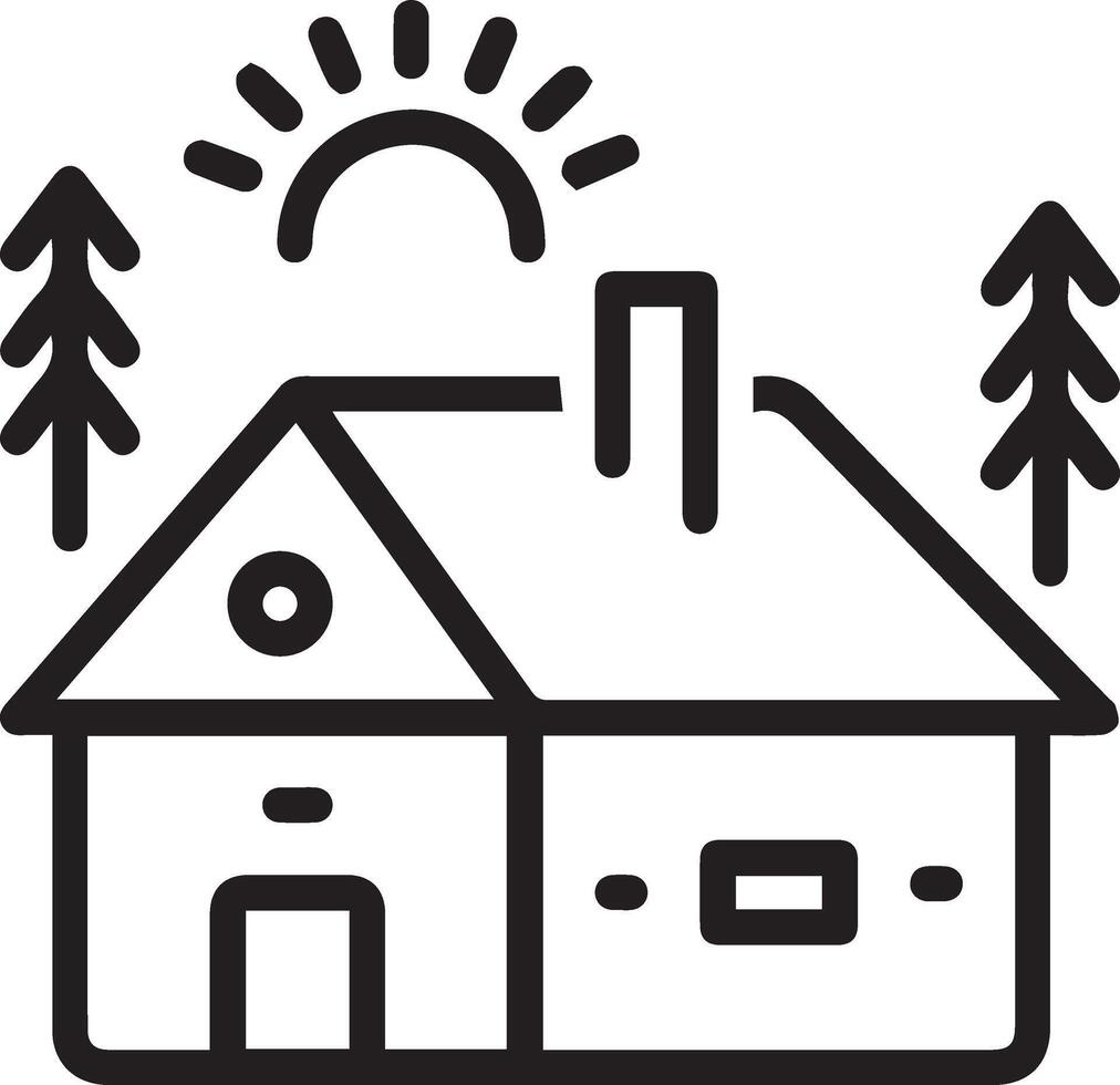 A house with a sun and trees in the background vector