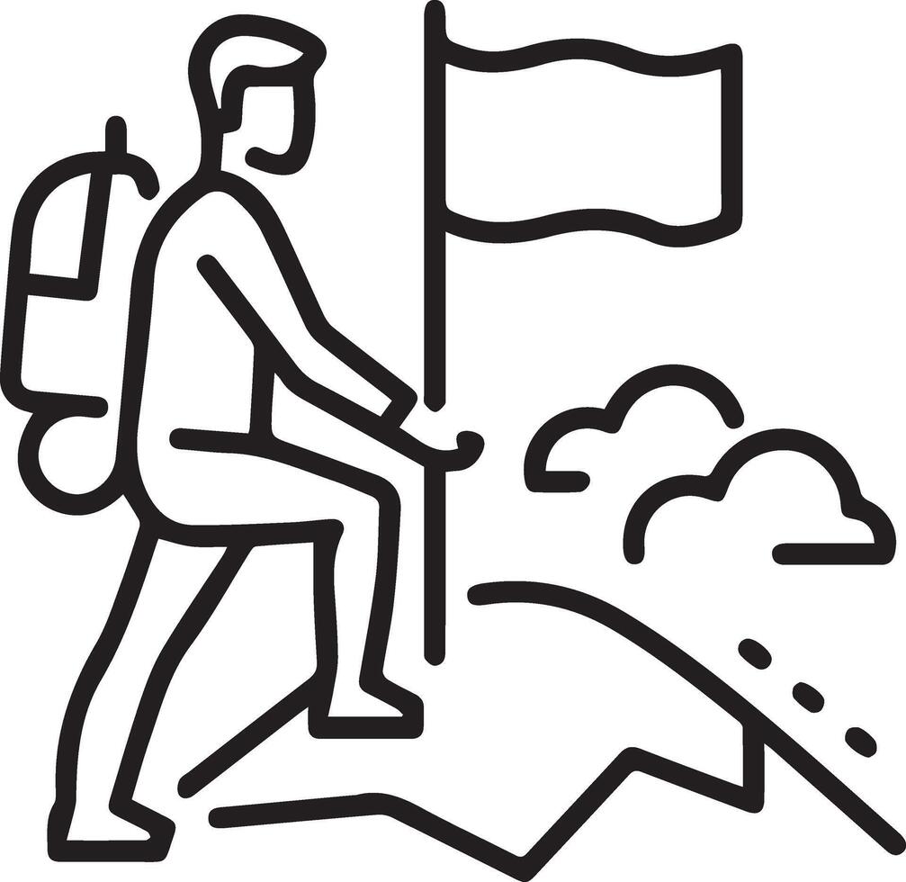 A man with a backpack and flag on top of a mountain vector