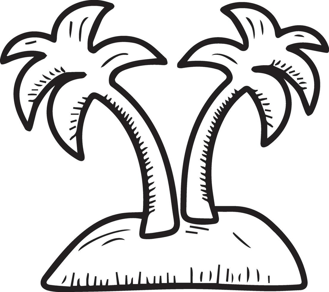 Palm trees on an island coloring page vector