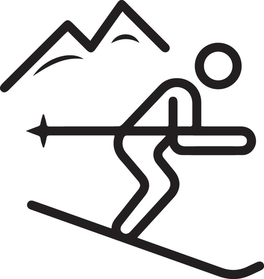 A black and white illustration of a skier on a slope vector