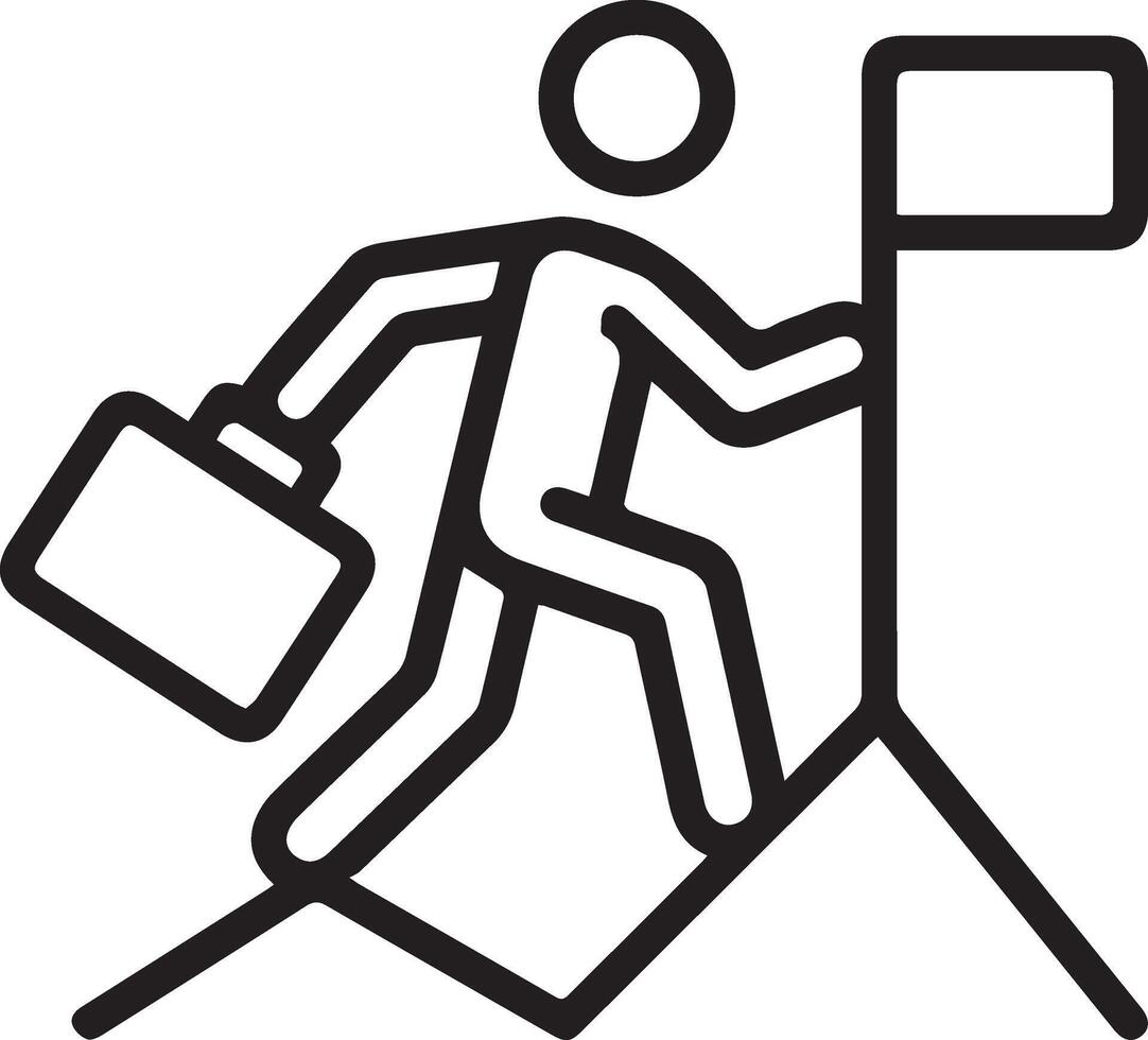 A man with a briefcase is climbing a mountain icon illustration vector