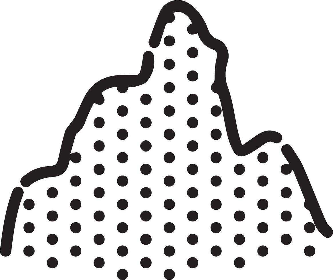 A black and white illustration of a mountain with dots on the area vector