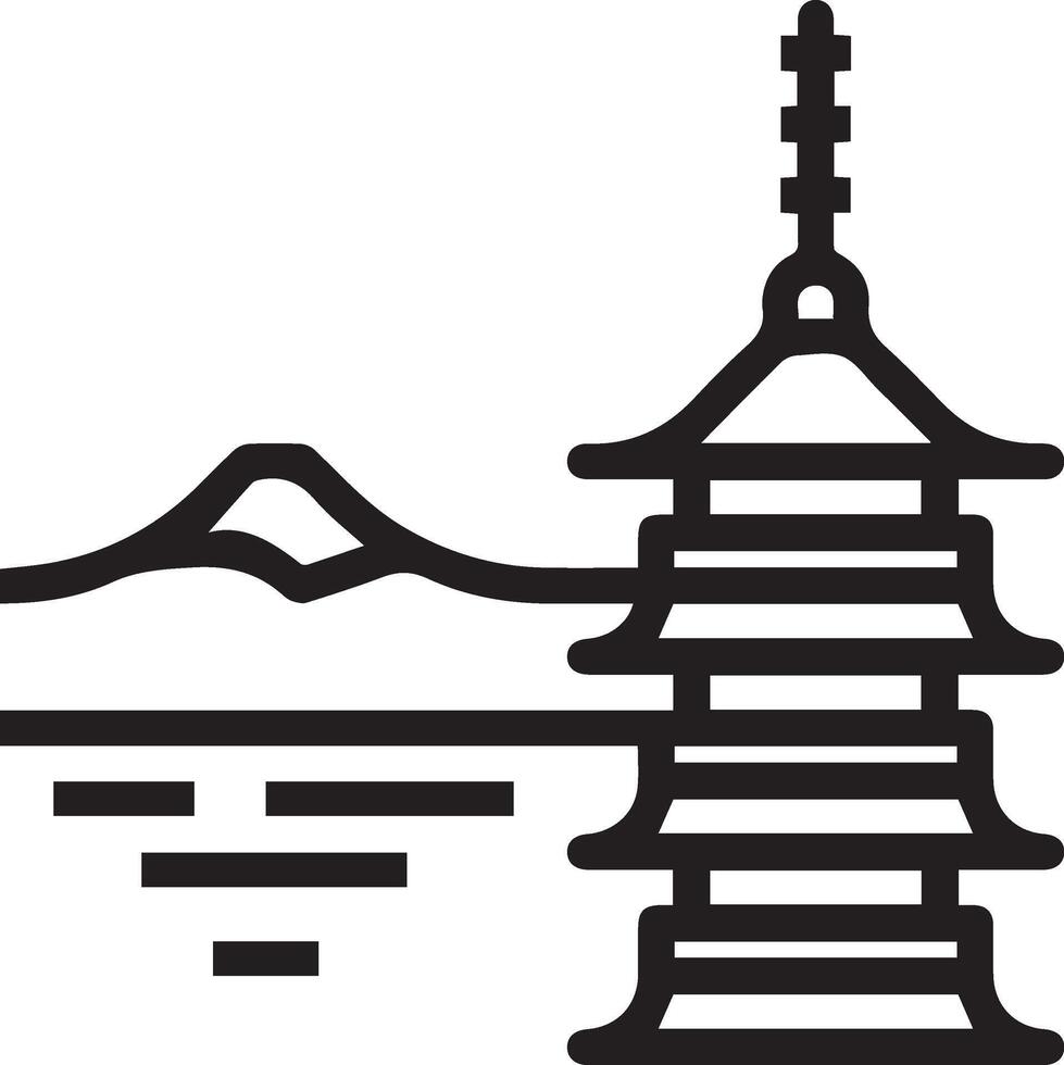 Japanese pagoda icon illustration with a fuji mountain clipart vector