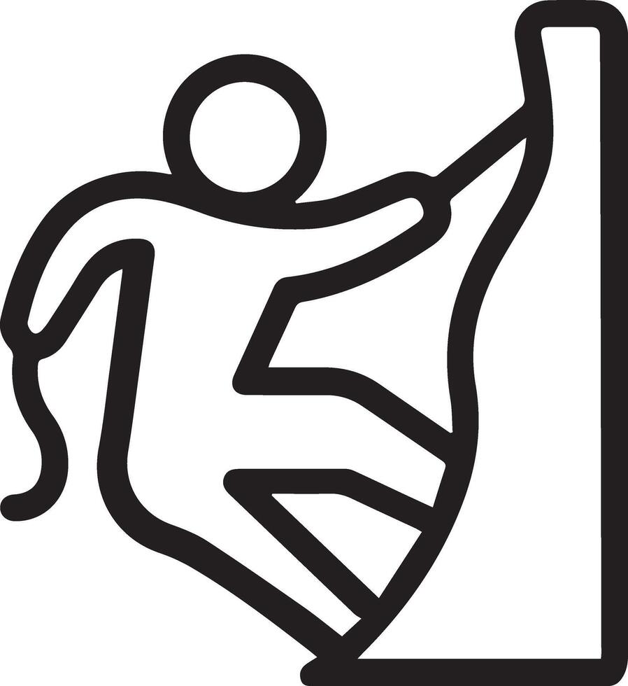 A black and white icon of a person climbing a rock vector