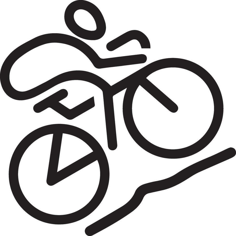 A black and white illustration of a person riding a bike on the hill vector