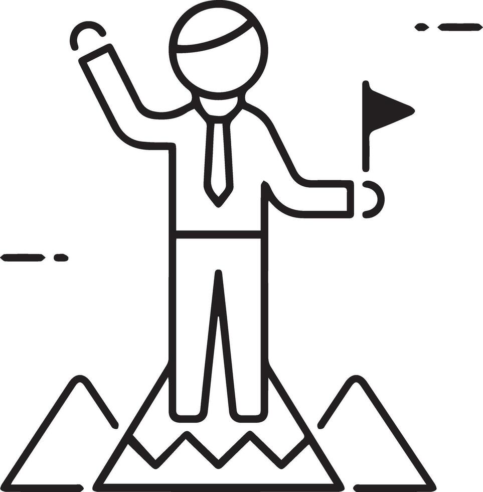 A man standing on top of a mountain with a flag clipart illustration image vector