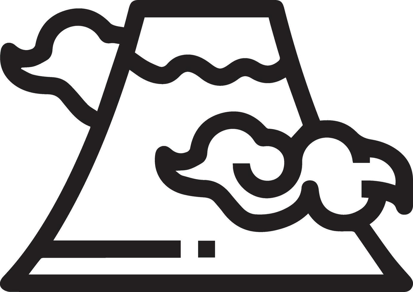 A black and white image of a volcano with smoke coming out vector