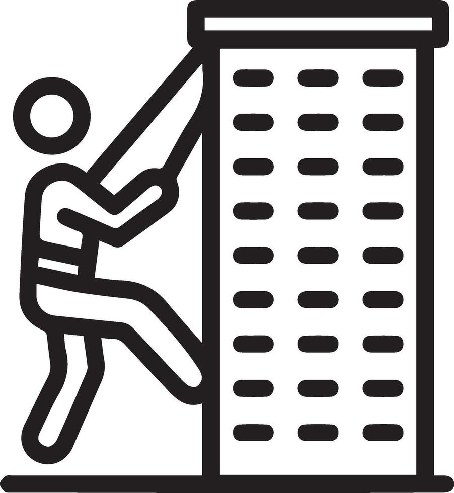 A man climbing up a building icon vector