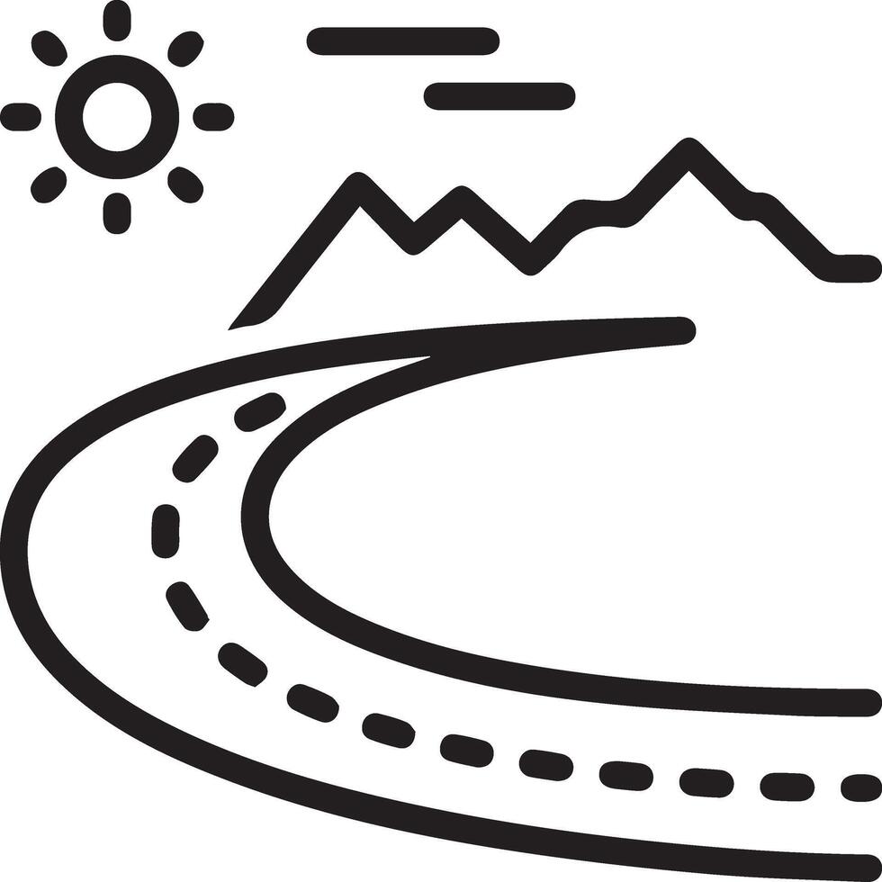Road with mountains and sun line icon vector