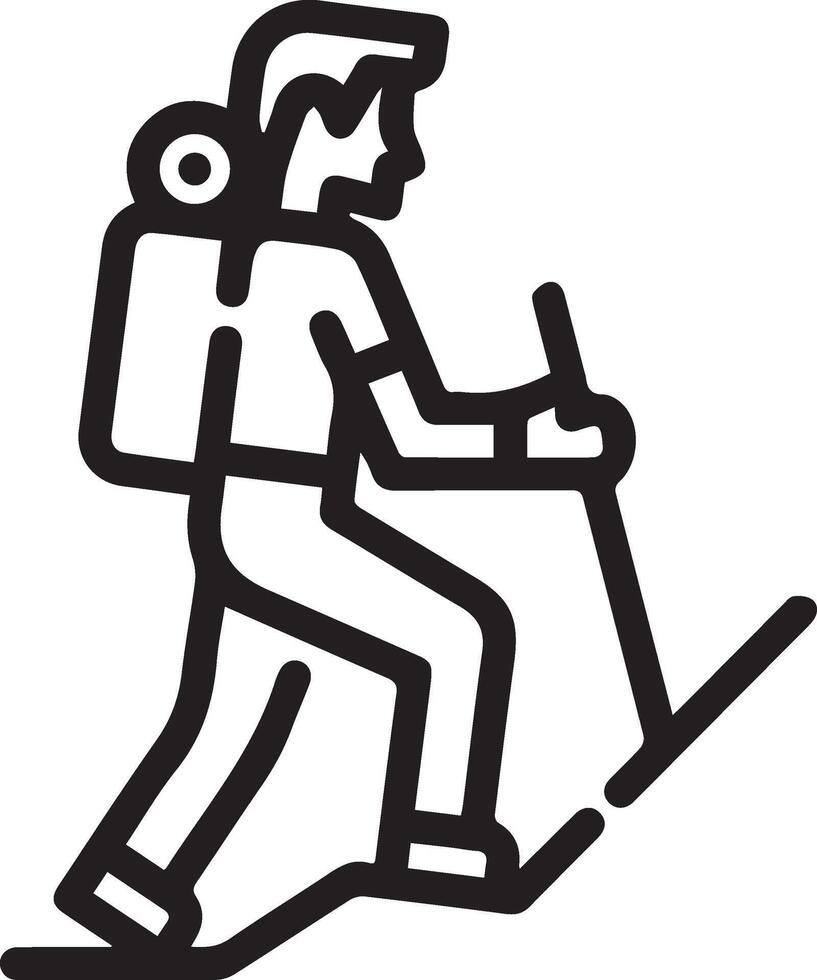 A man with a backpack and ski poles is walking up a hill vector