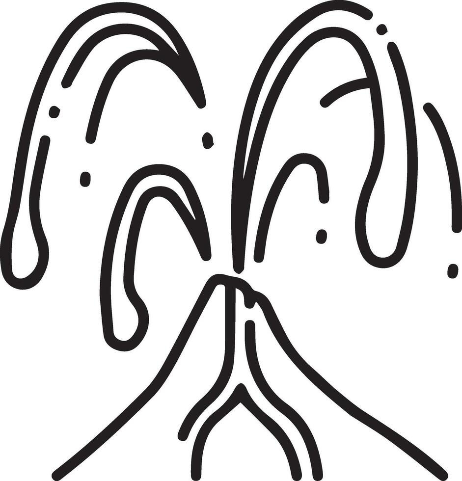 A black and white drawing of a volcano with water coming out of it vector