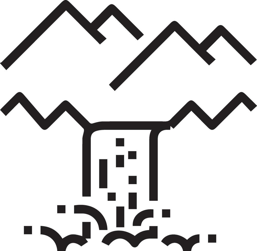 A black and white logo of a waterfall and mountains vector