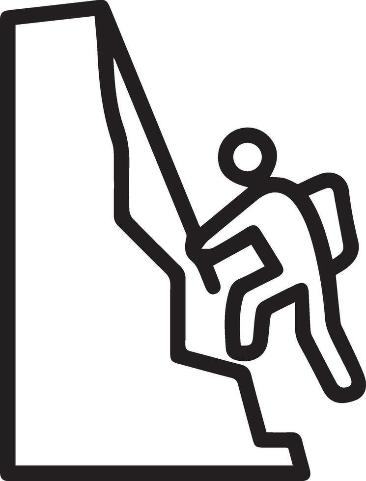 A black and white illustration of a man climbing a mountain with a rope vector
