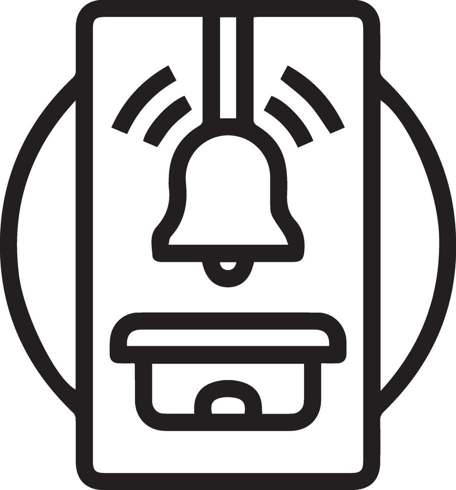 A black and white icon of a bell vector