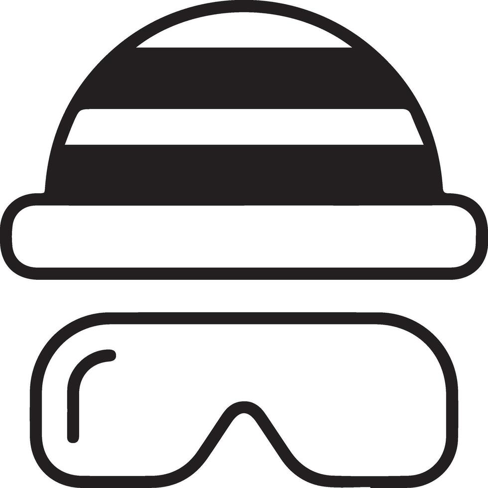 A black and white image of a hat and goggles vector