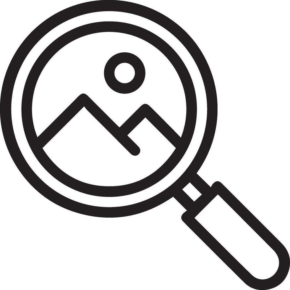Magnifying glass with a mountain image icon illustration vector