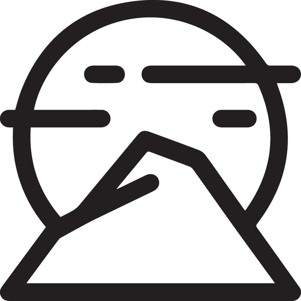 A black and white mountain and the sun icon vector