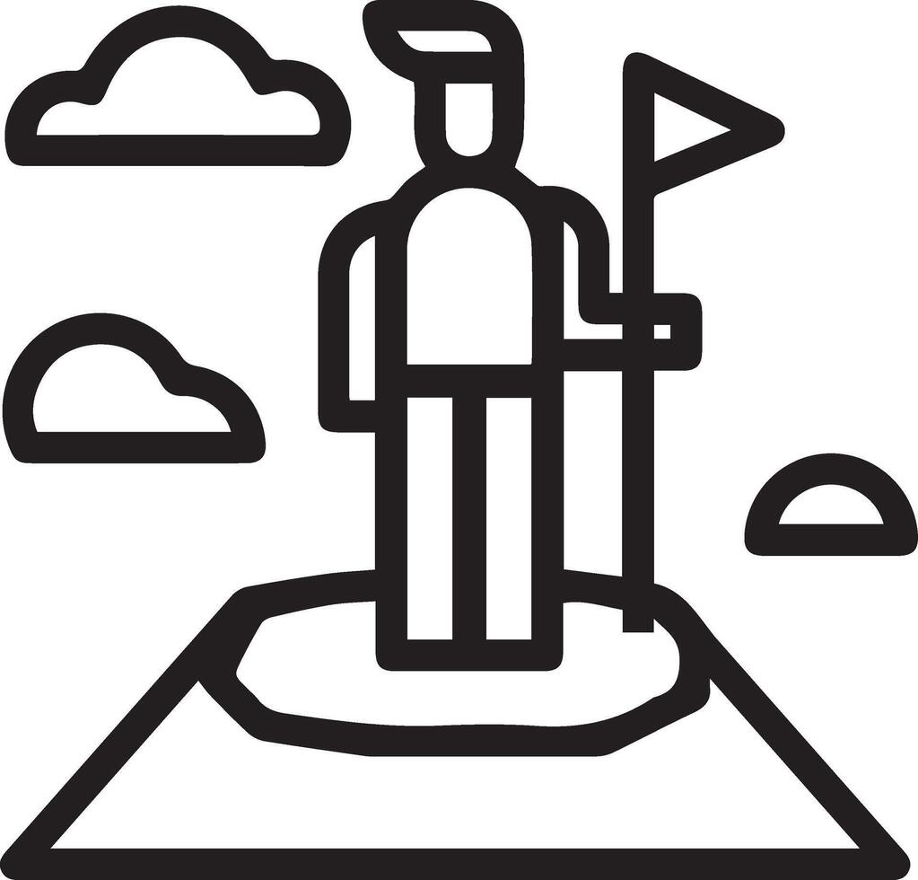 A man standing on top of a mountain with a flag illustration vector