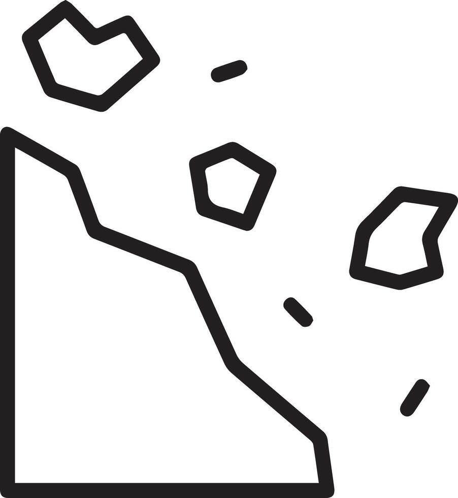 A black and white icon of a mountain with rocks falling vector