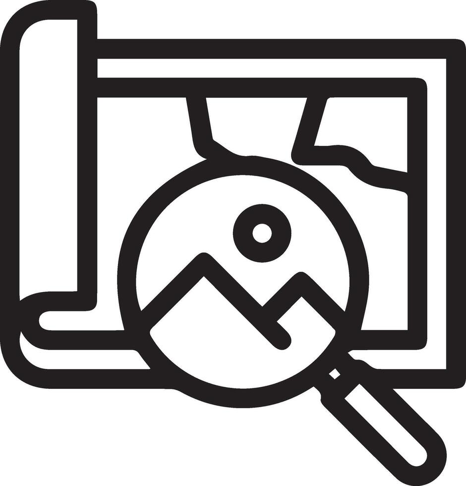 Magnifying glass icon with a map and a magnifying glass vector