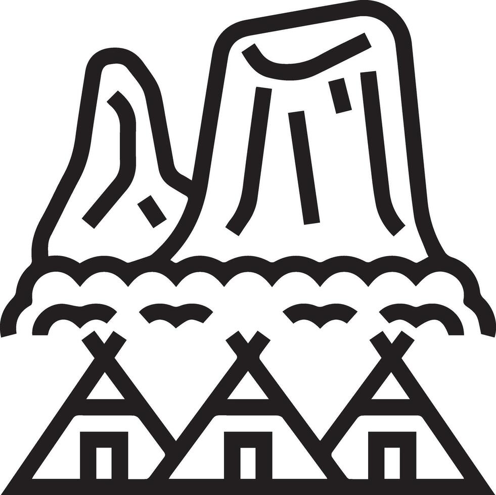 A black and white image of a teepee and a mountain vector