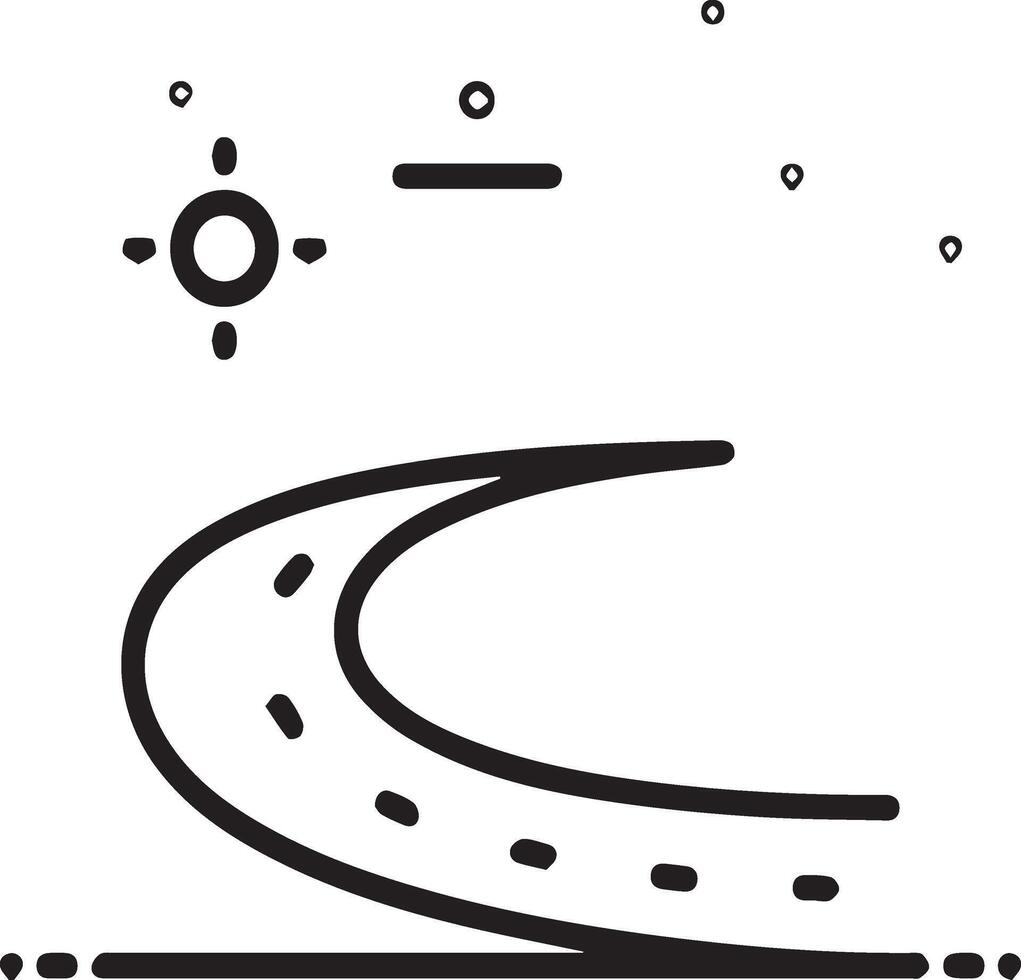 A black and white illustration of a road with a sun and stars vector