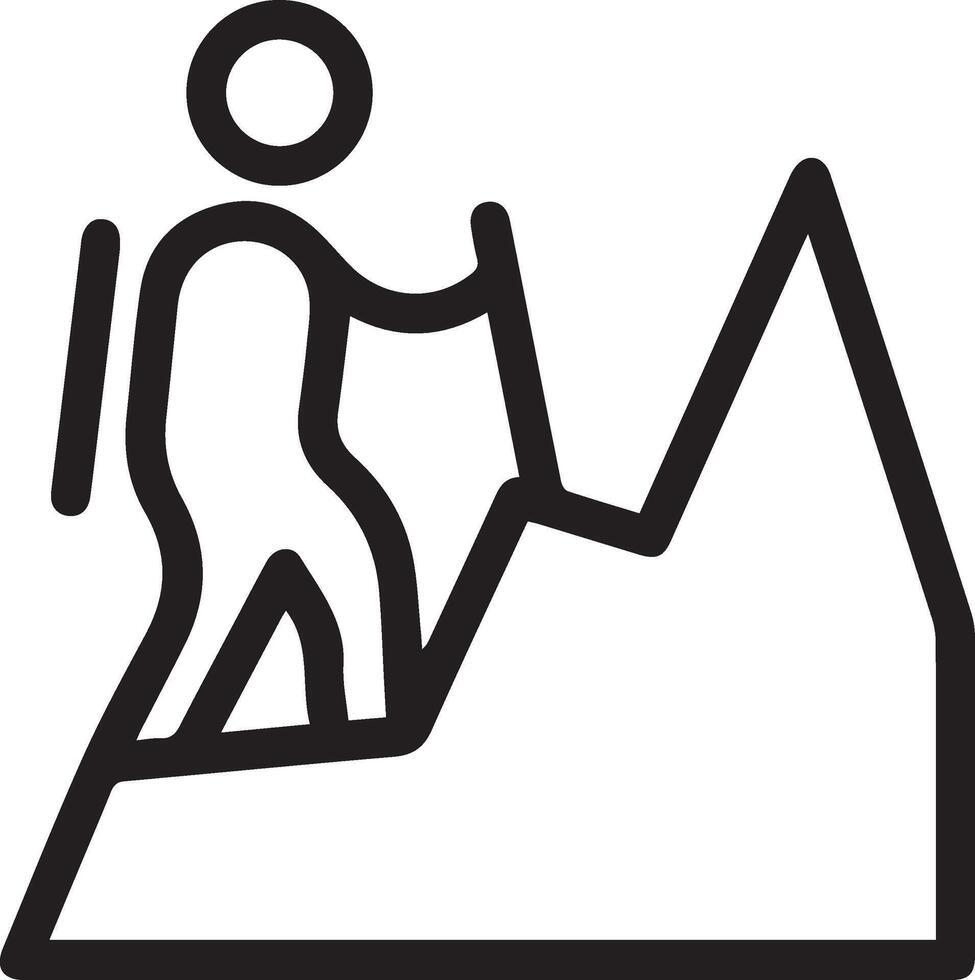 A black and white icon of a person climbing a mountain vector