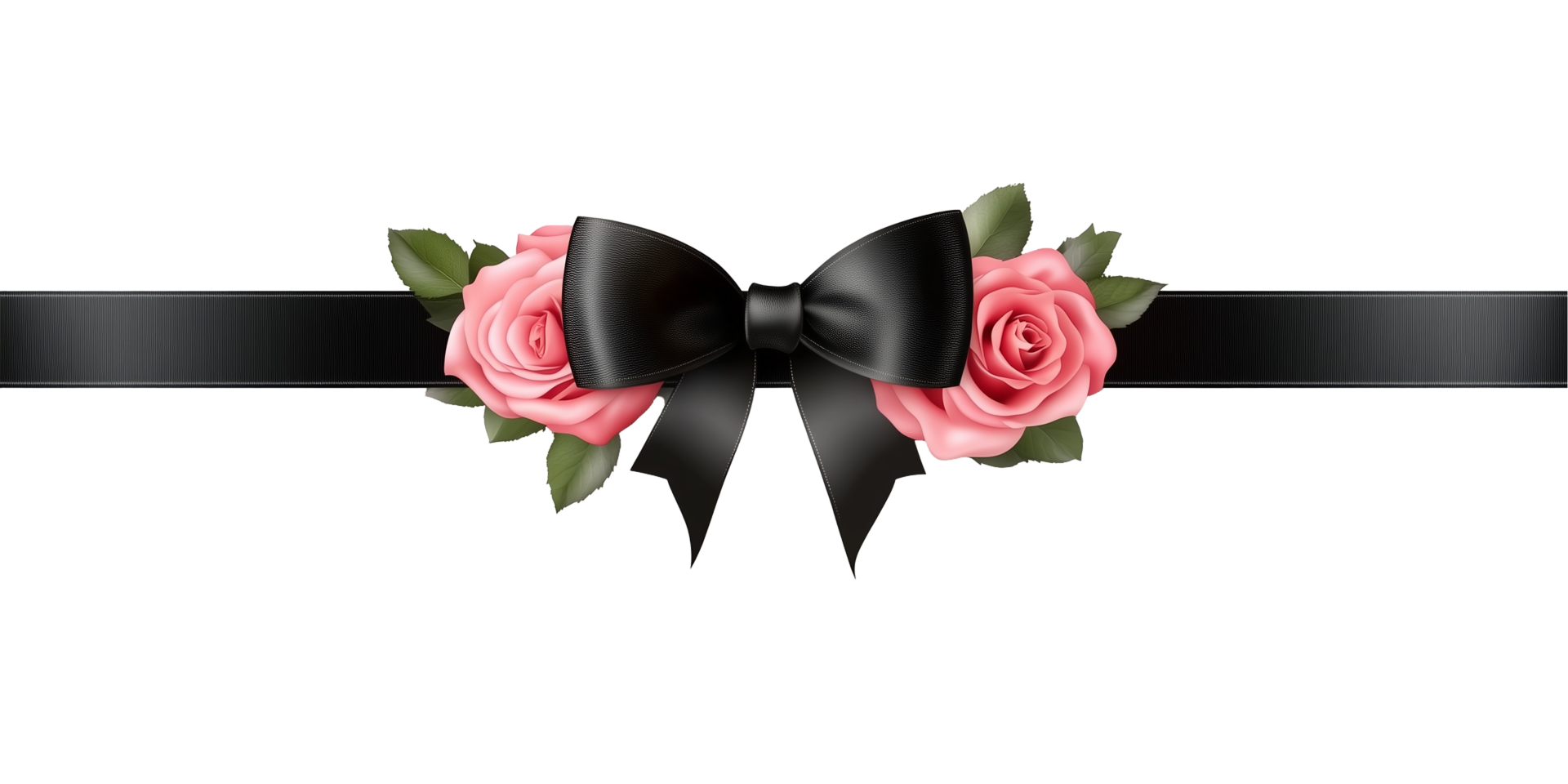 a black ribbon with pink roses and a black bow png