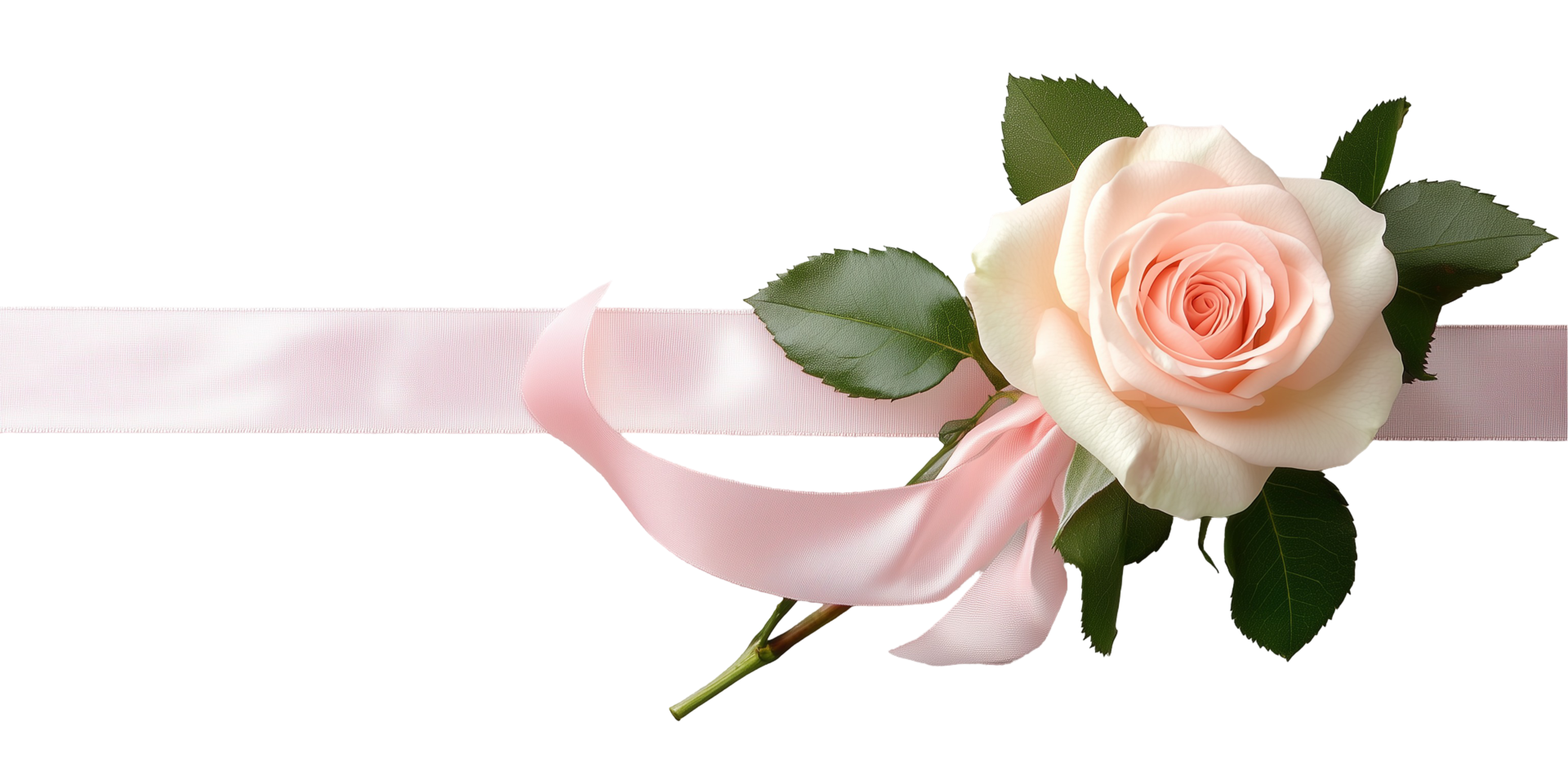 a pink rose with a ribbon on a transparent background. cut out png