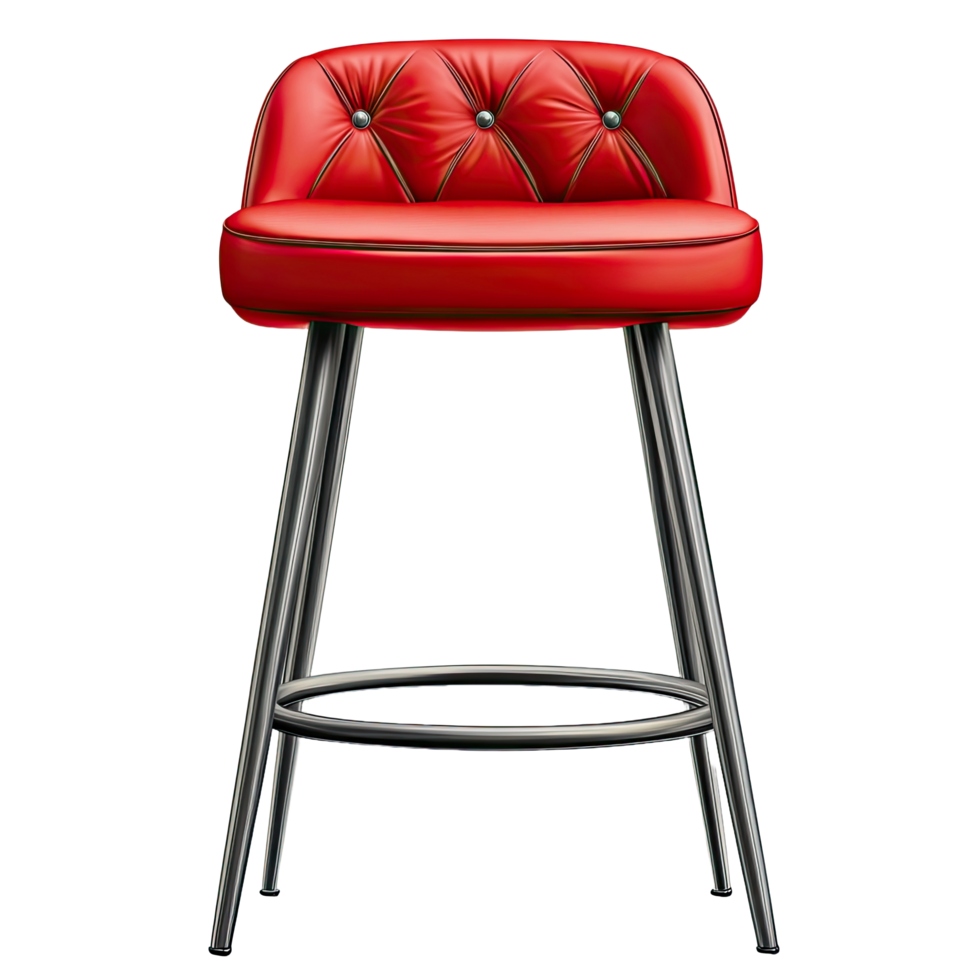 Tufted red bar stool with cushioned seat for added comfort isolated on transparent background png
