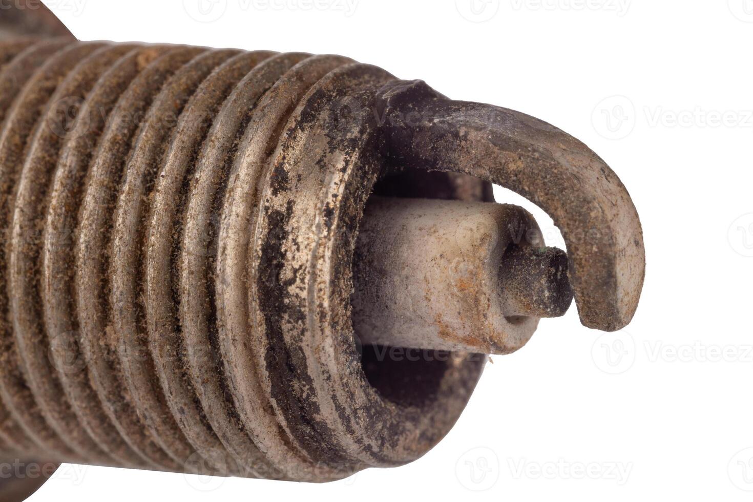 Detailed close up of corroded spark plug electrode photo