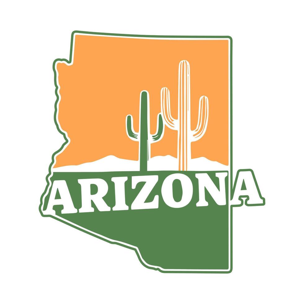 Arizona State Map with Cactus Design vector
