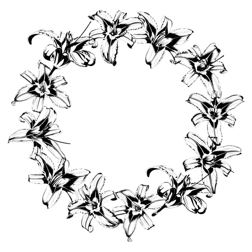 Wreath of lilies in black on a white background vector